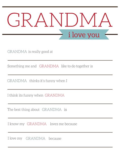 What I Love About Grandma Printable